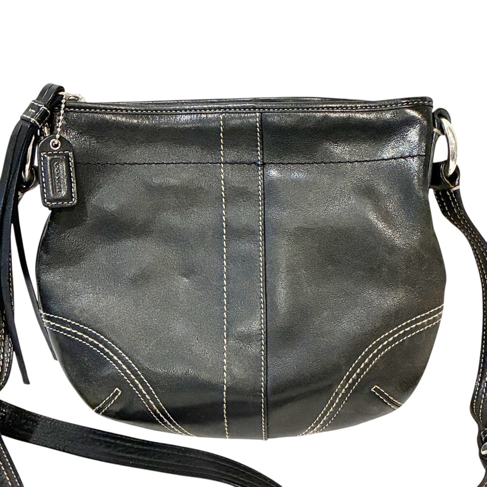 Coach Black Leather Soho Swingpack Crossbody Bag White Stitching Rounded